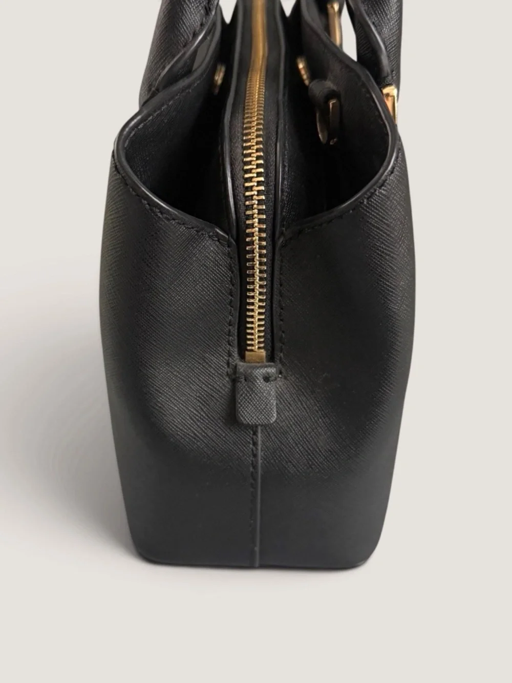 Michael Kors Small Saffiano Leather Top Handle Satchel Crossbody Bag Black Gold